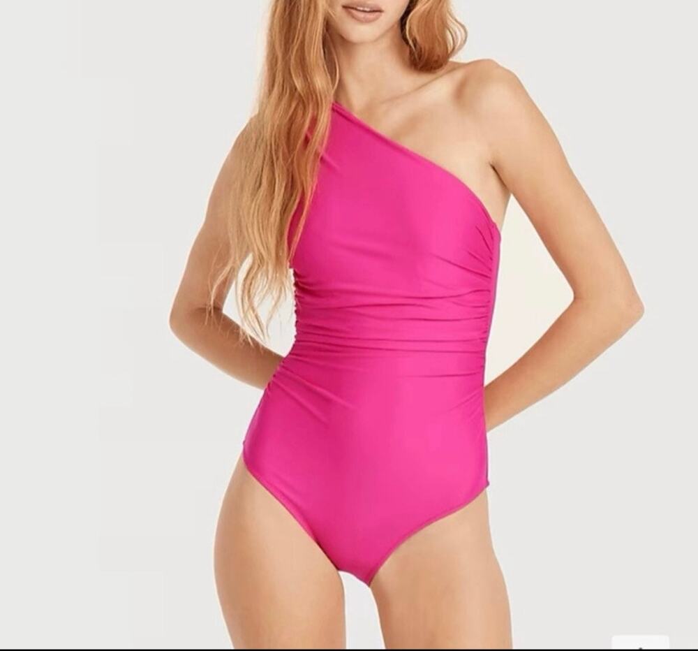 Womens Plus Size J Crew ruched one-shoulder one-piece swimsuit Pink size 24 EUC!